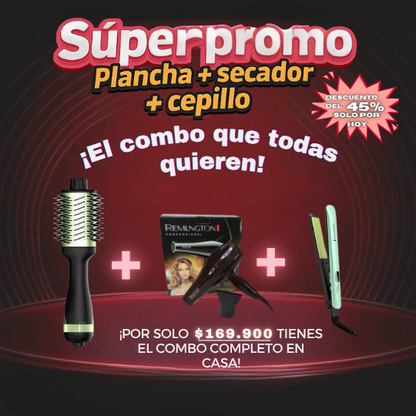 Super Combo Secador + Plancha + Cepillo